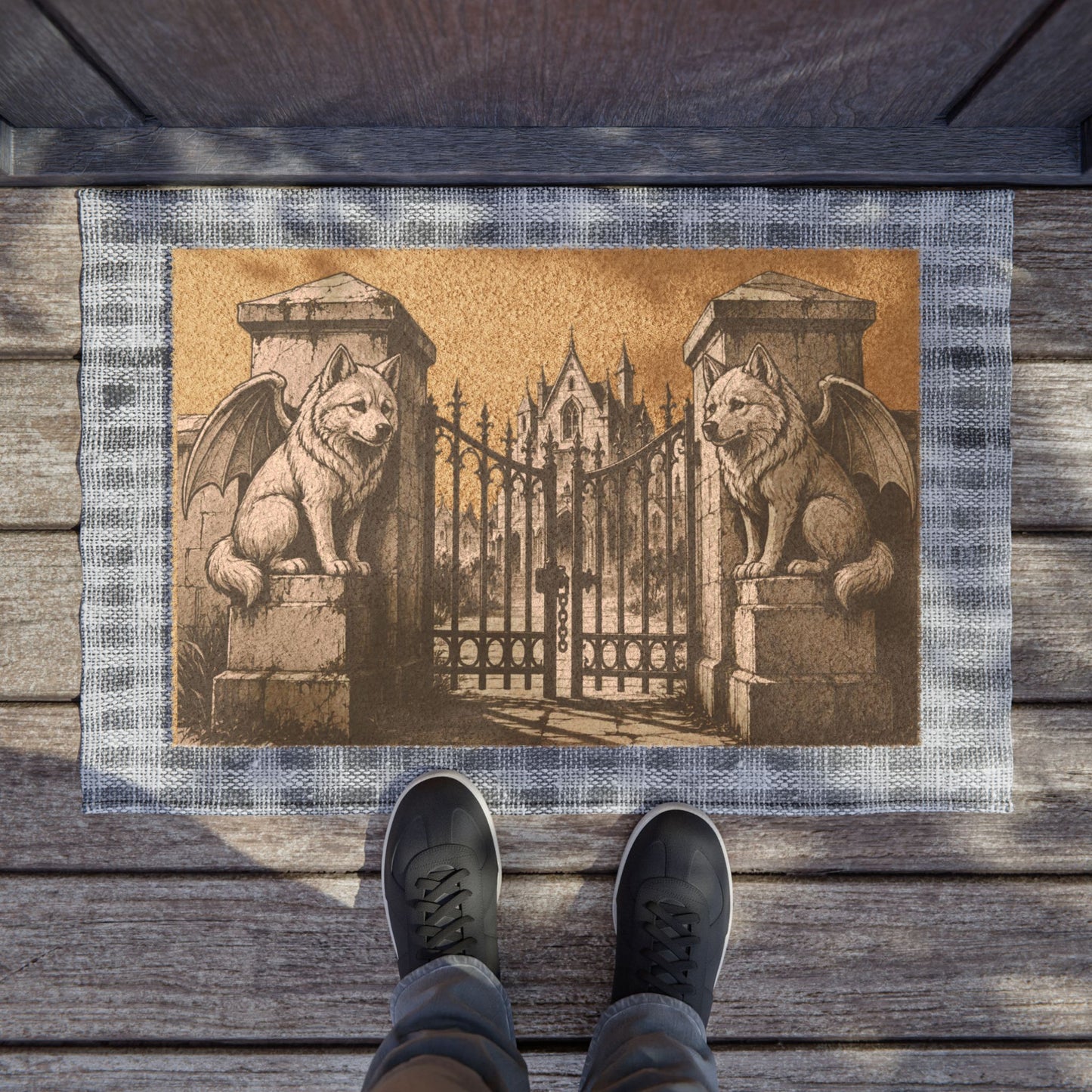 Pomsky Gargoyle Angel Gothic Protector Welcome Mat