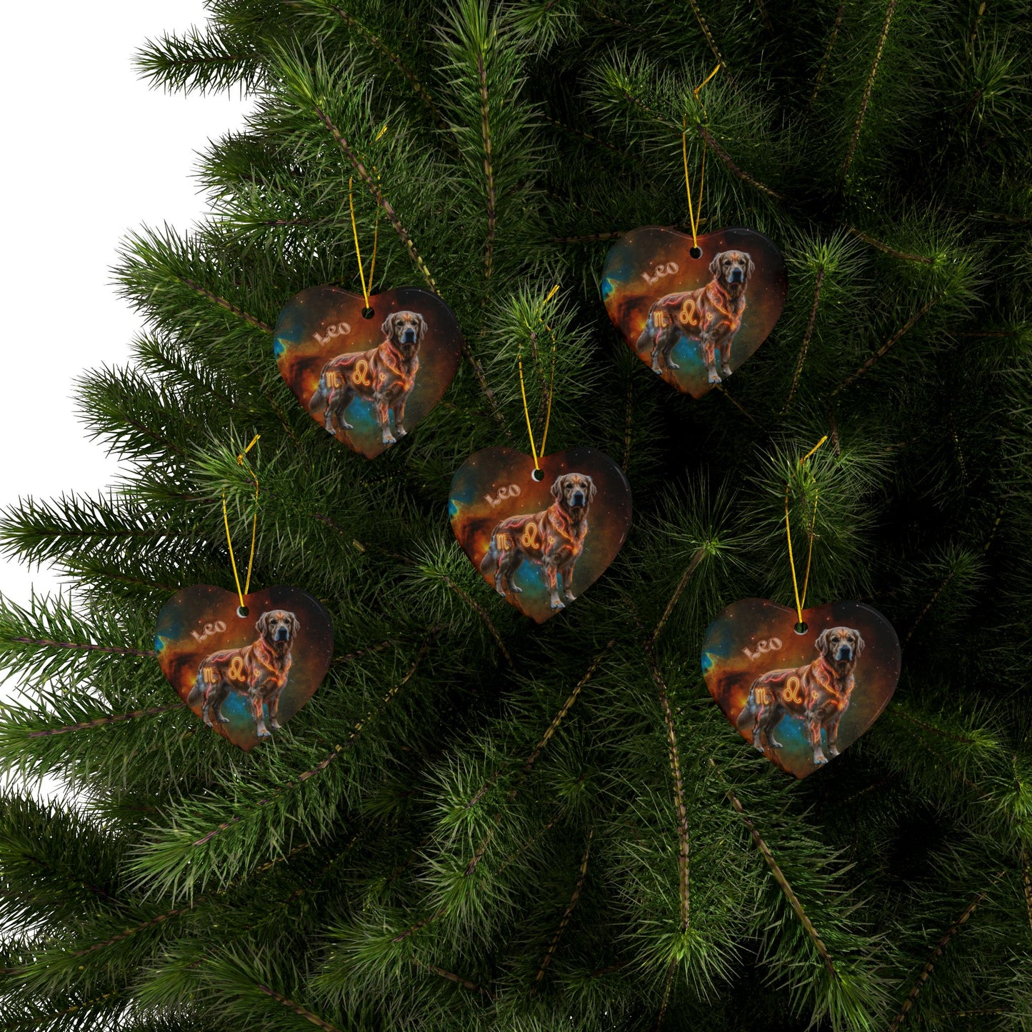 Golden Retriever Leo Zodiac Ceramic Ornament - Celestial Astrology Keepsake
