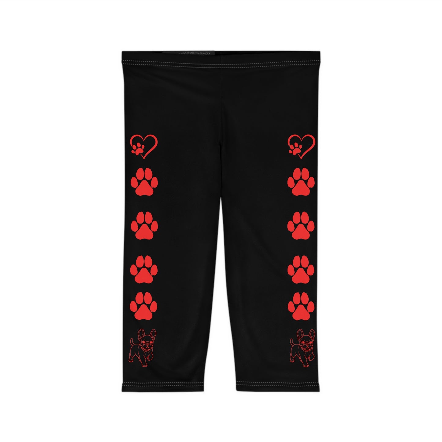 Paws and Hearts French Bulldog Capri Leggings Black and Red