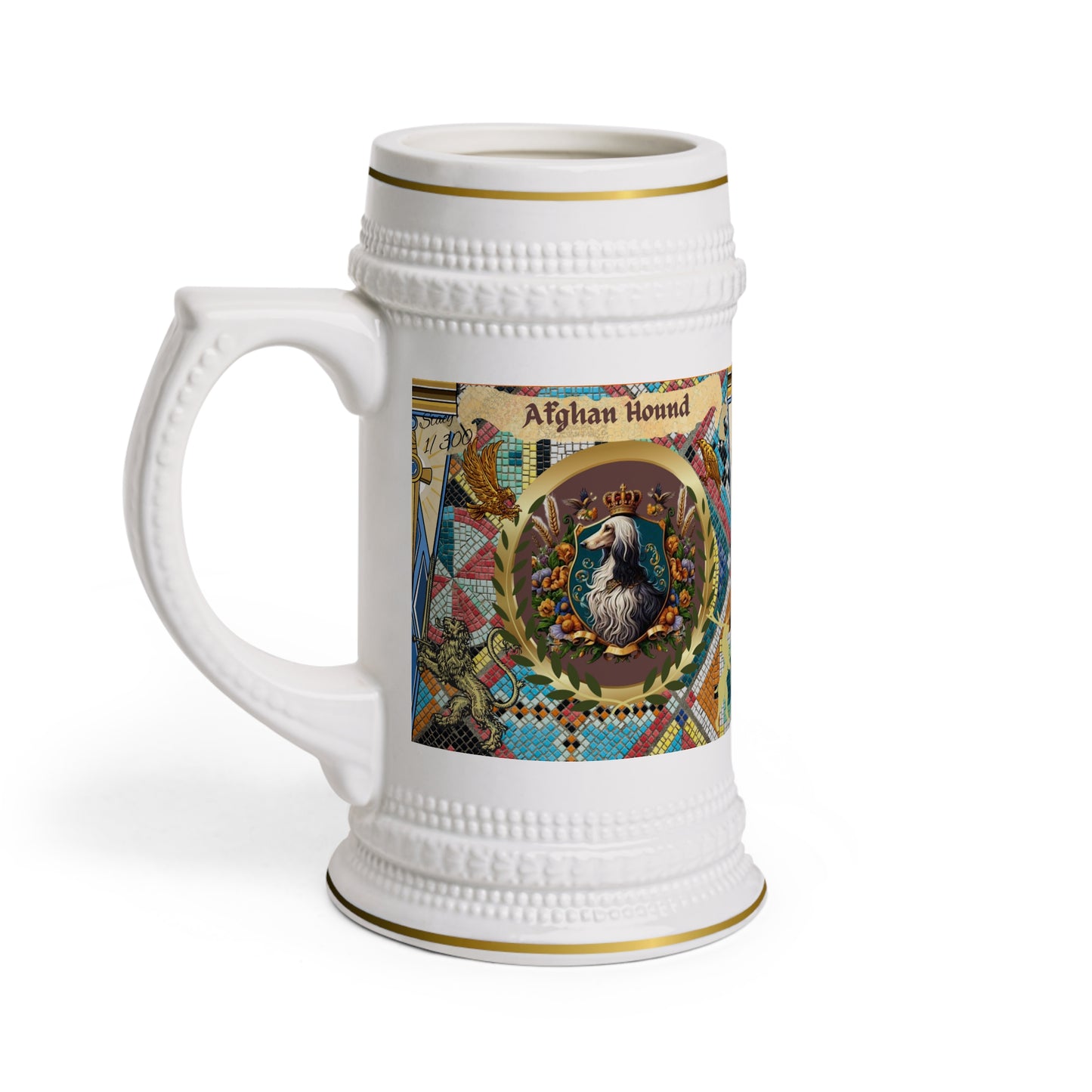 Afghan Hound Floral Crest Ceramic Beer Stein Mug