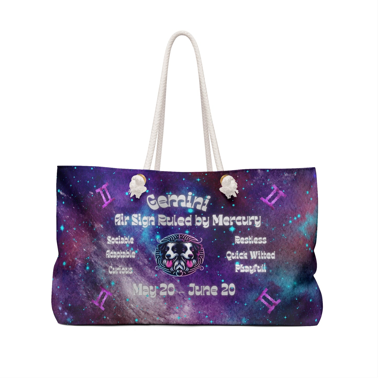 Celestial Zodiac Gemini as Border Collie Weekender Bag - Dog Breed Zodiac