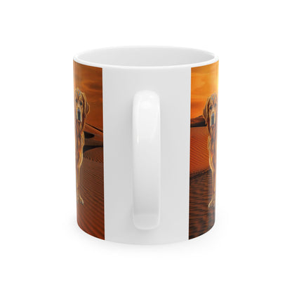 Golden Retriever Leo Zodiac Coffee Mug – Desert Sunset Astrological Dog Cup