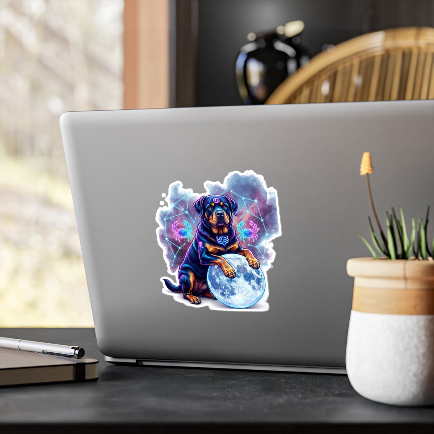 Celestial Rottweiler Kiss-Cut Vinyl Sticker – Cosmic Zodiac Dog Decal