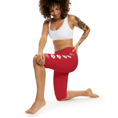Beagle Paw Prints Capri Leggings in Red and White