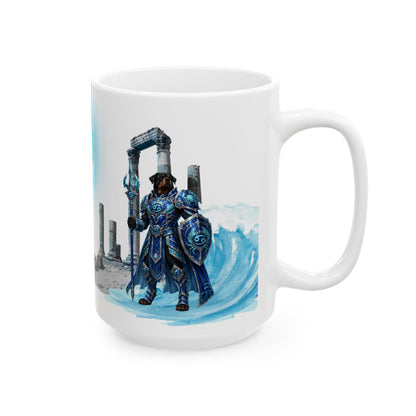 Cancer Zodiac Rottweiler Ceramic Mug – Mythic Neptune Knight Abyssal Dog Art Coffee Cup