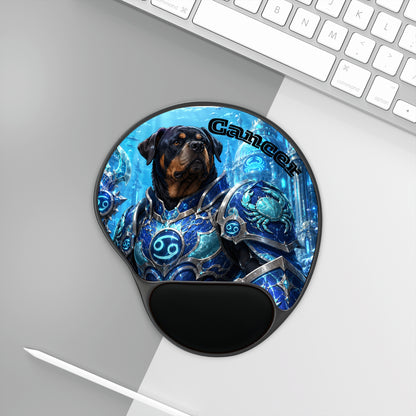 Cancer Zodiac Rottweiler Ergonomic Mouse Pad – Mythic Neptune Knight Abyssal Dog Art Wrist Support Desk Mat