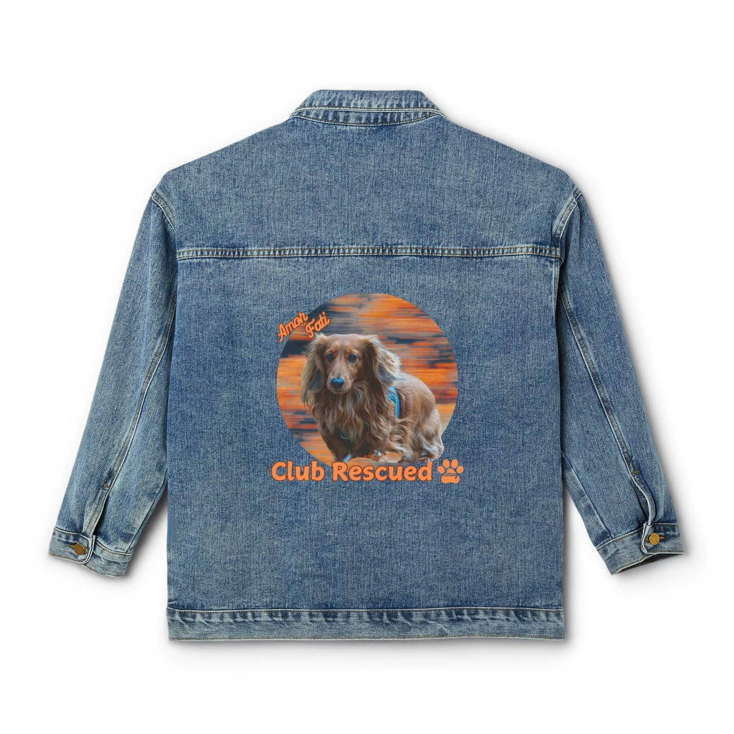 Long Haired Dachshund Club Rescued Women's Denim Jacket "Amor Fati"