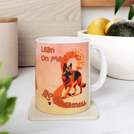 German Shepherd MS Awareness Ceramic Mug - "Lean on Me" Mobility Service Dog Coffee Cup