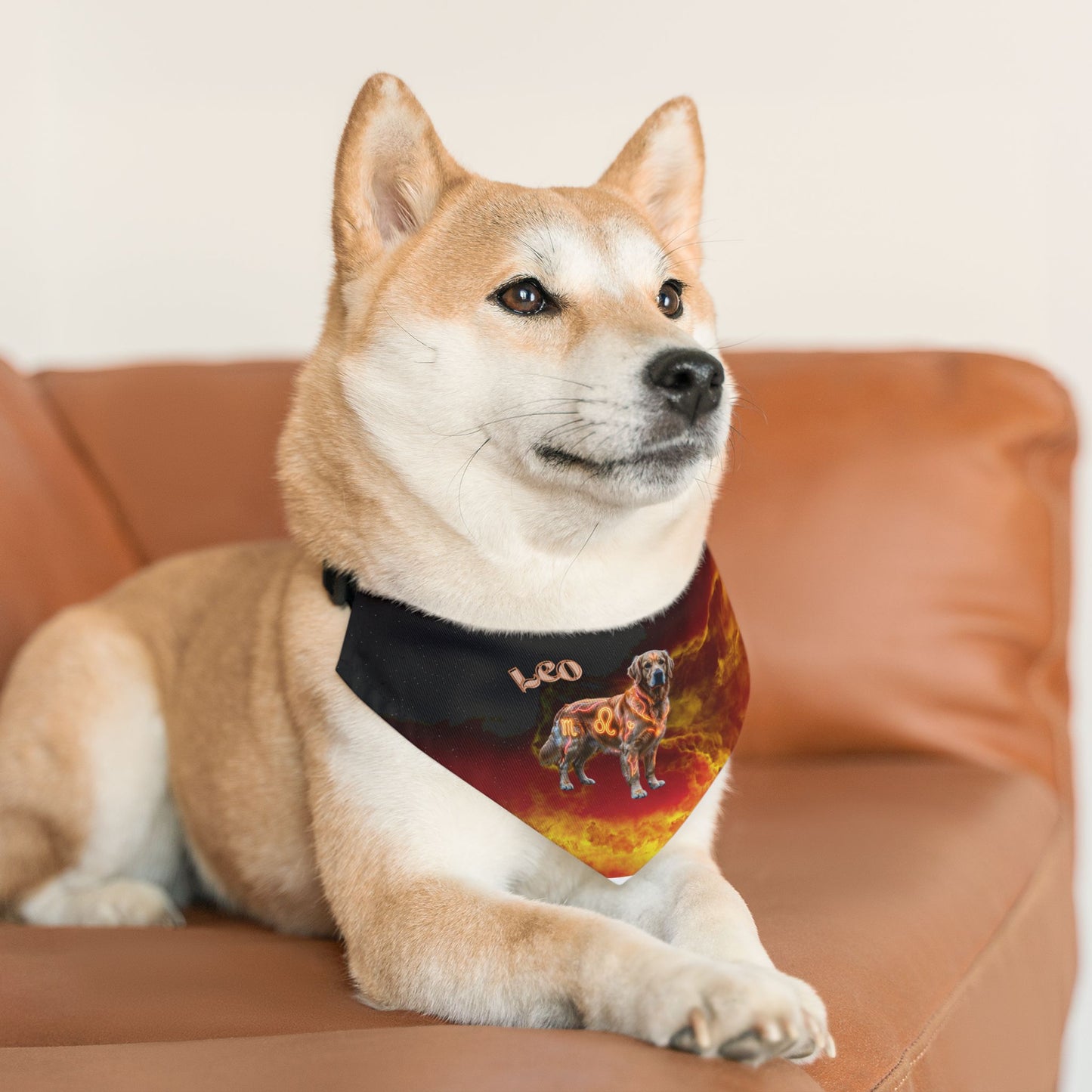 Leo Zodiac Pet Bandana Collar – Fiery Astrology Dog Scarf & Adjustable Collar Attachment