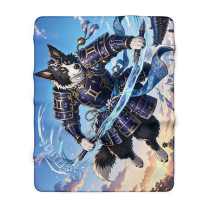 Gemini Zodiac Warrior Sherpa Blanket as Border Collie