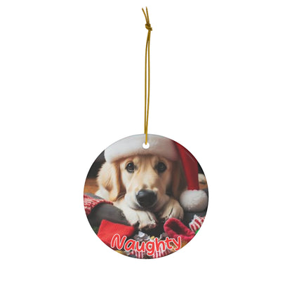 Golden Retriever Naughty or Nice Christmas Ceramic Ornament, 1-Pack