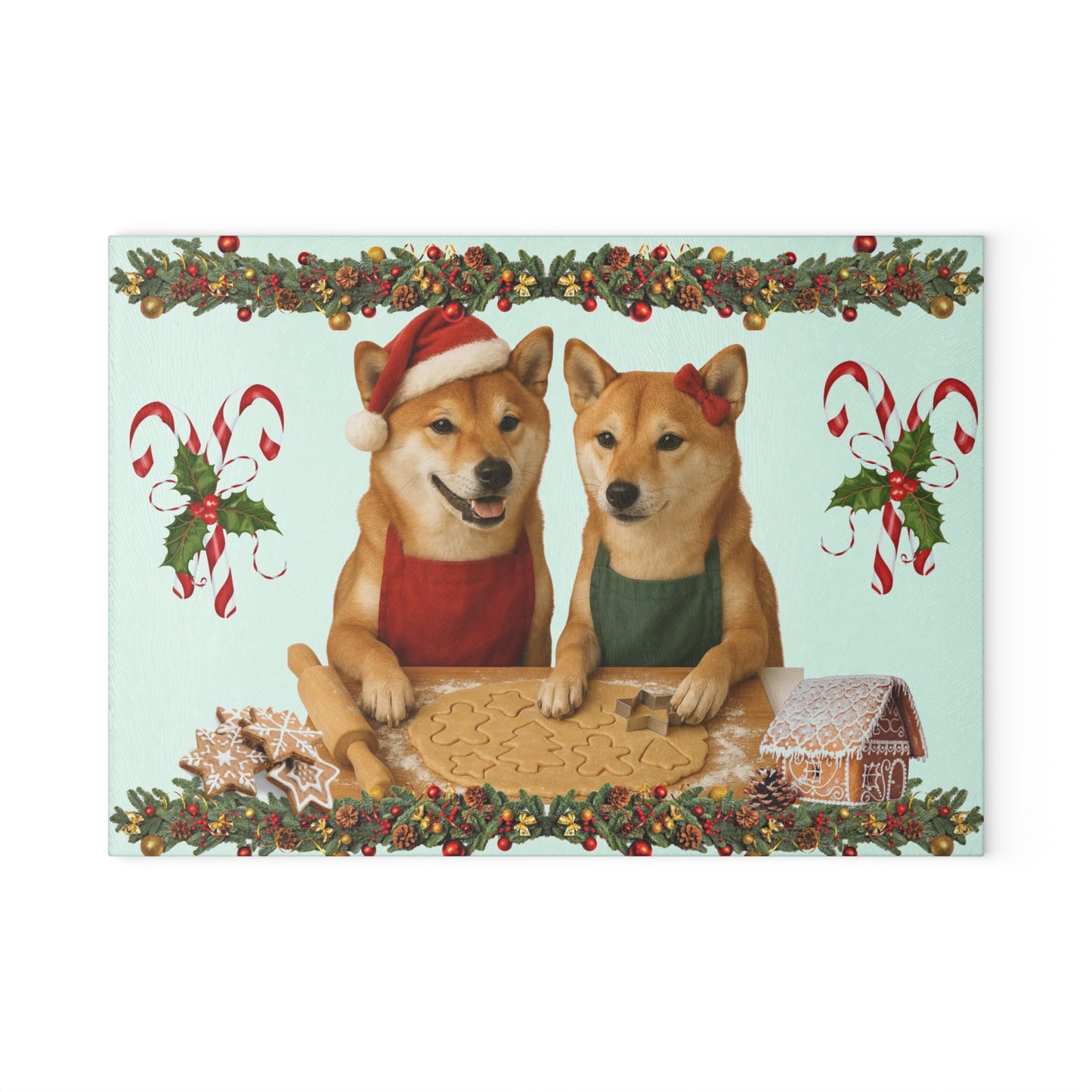 Shiba Inu Christmas Cookie Bakers Glass Cutting Board