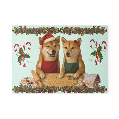 Shiba Inu Christmas Cookie Bakers Glass Cutting Board