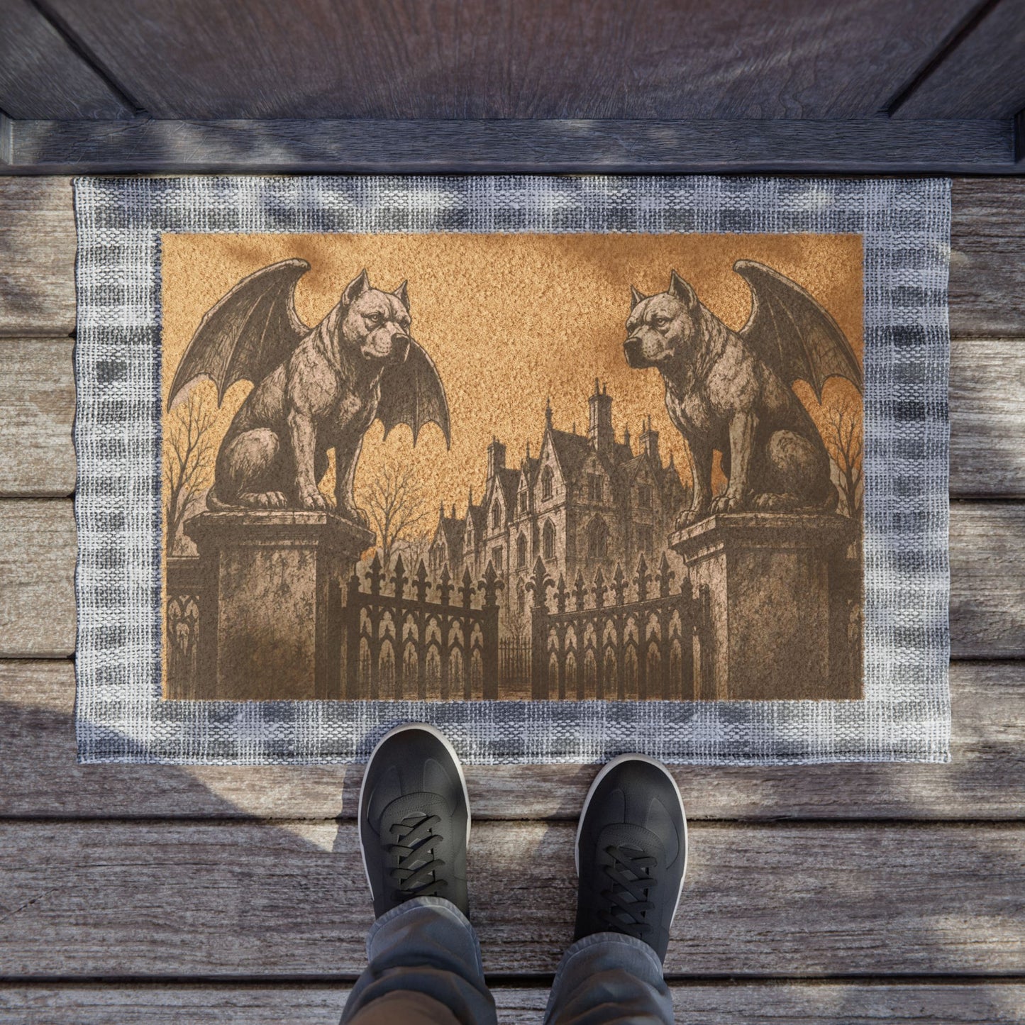Pitbull Gargoyle Angel Gothic Protector Welcome Mat
