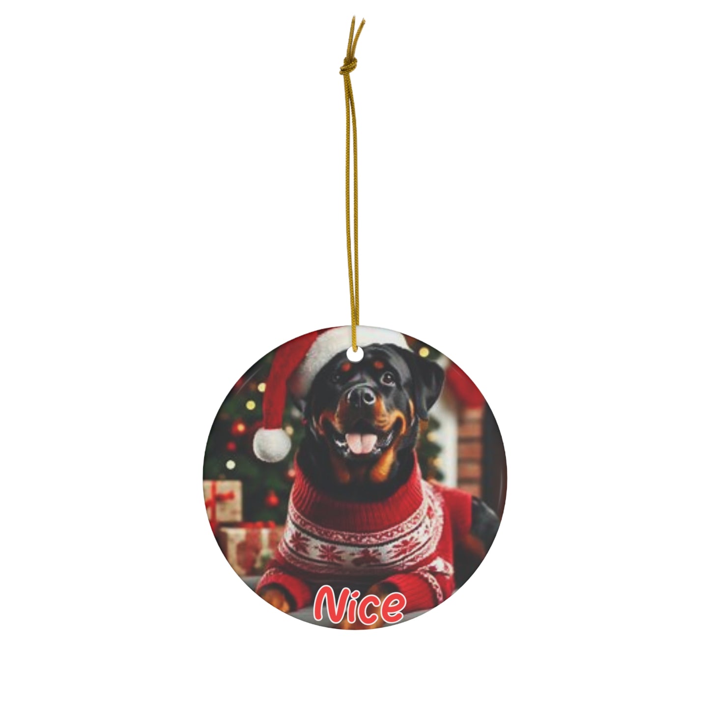 Rottweiler Naughty or Nice Christmas Ceramic Ornament, 1-Pack