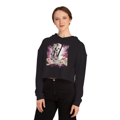 Too Cute Bichon Frise Teacup Puppy Women’s Cropped Hooded Sweatshirt