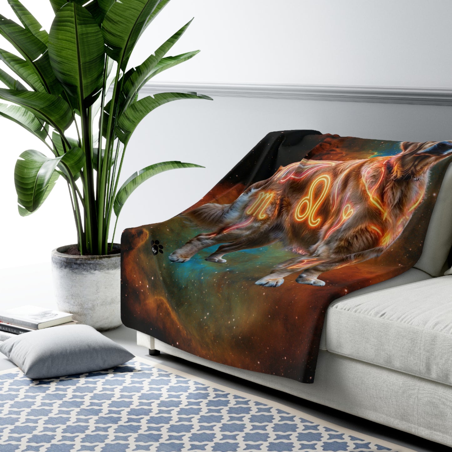 Golden Retriever Leo Zodiac Sherpa Blanket - Celestial Astrology Fleece Throw