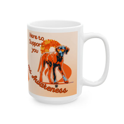 Great Dane MS Awareness Ceramic Mug - "Here to Support You" Mobility Service Dog Coffee Cup