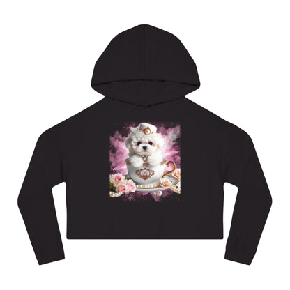 Too Cute Bichon Frise Teacup Puppy Women’s Cropped Hooded Sweatshirt