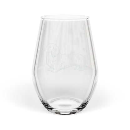 Long Hair Dachshund Sketch and Serve Engraved Stemless Wineglass