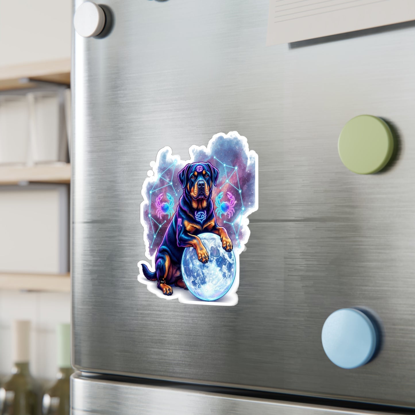 Celestial Rottweiler Kiss-Cut Vinyl Sticker – Cosmic Zodiac Dog Decal