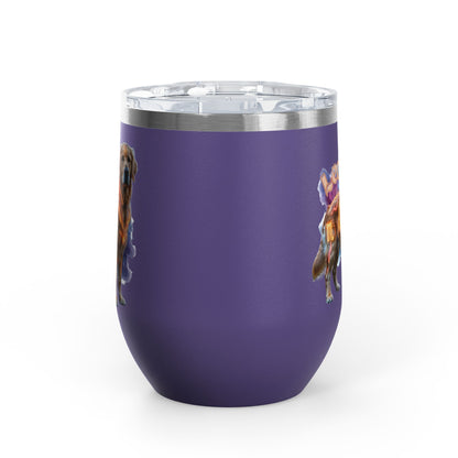 Leo Zodiac Golden Retriever Wine Tumbler – 12oz Insulated Stainless Steel Stemless Cup & Dog Lover Gift