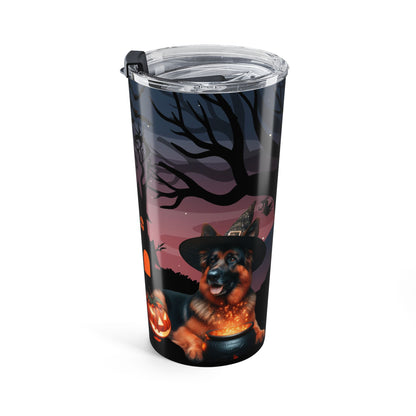 German Shepherd Witch Duo: Haunted Mansion Coffee Tumbler by Stacy Soto