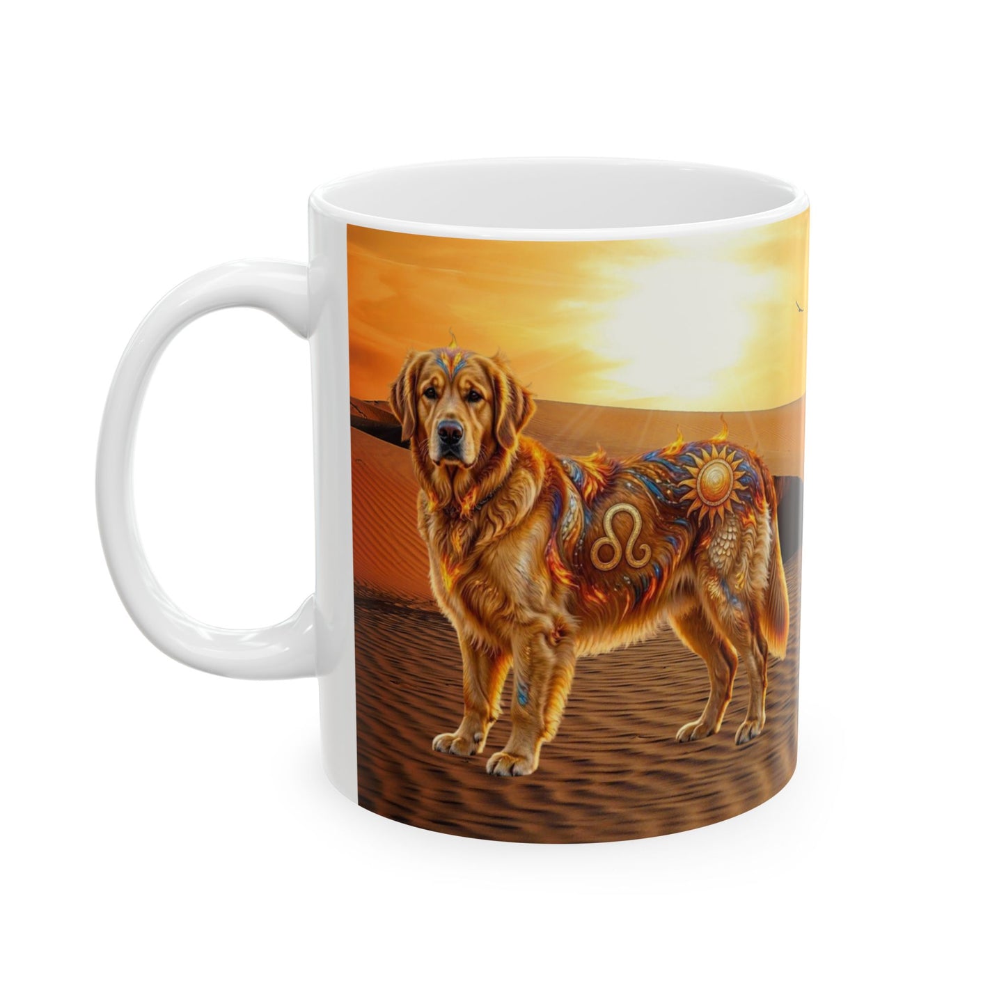 Golden Retriever Leo Zodiac Coffee Mug – Desert Sunset Astrological Dog Cup