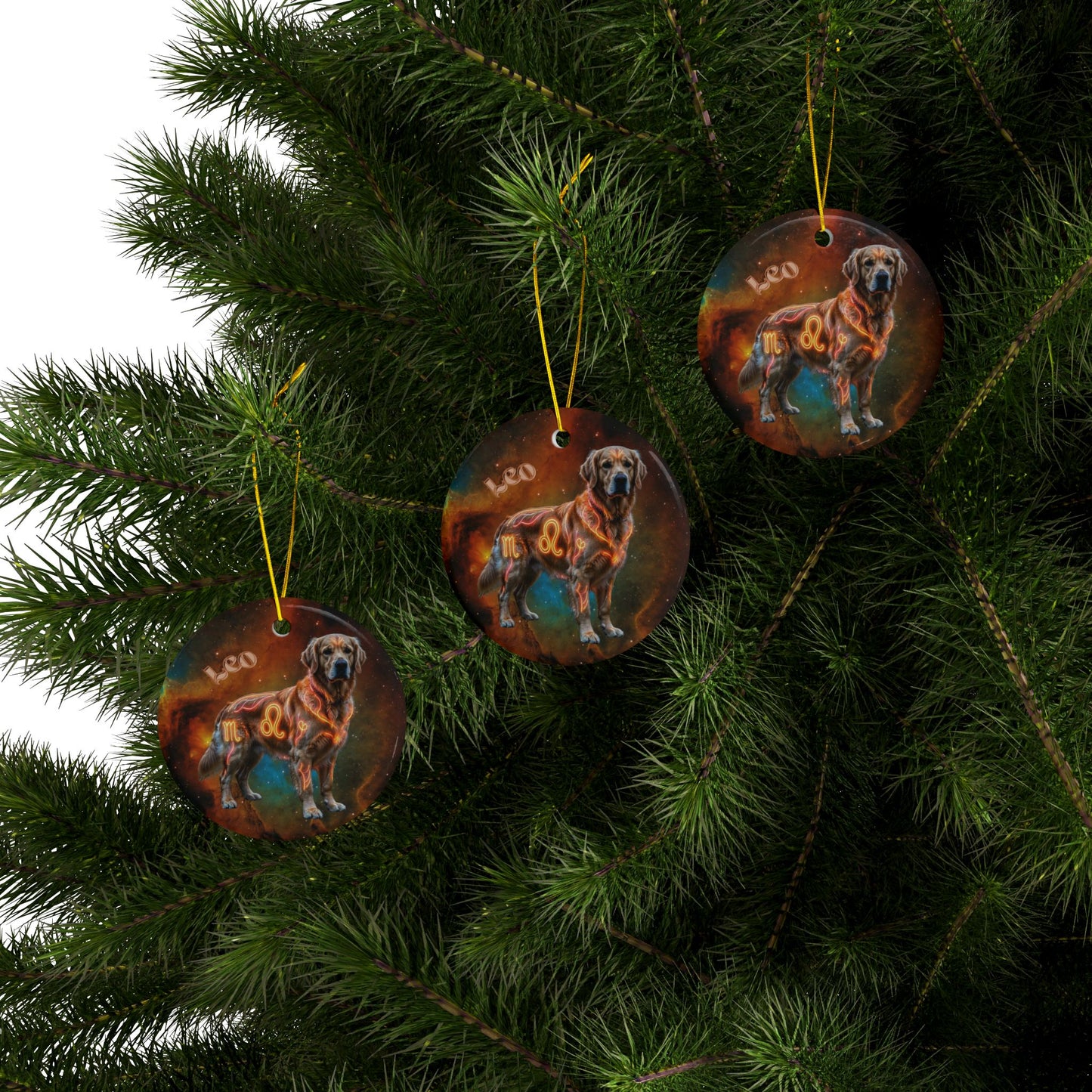 Golden Retriever Leo Zodiac Ceramic Ornament - Celestial Astrology Keepsake