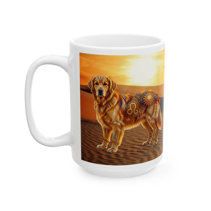 Golden Retriever Leo Zodiac Coffee Mug – Desert Sunset Astrological Dog Cup