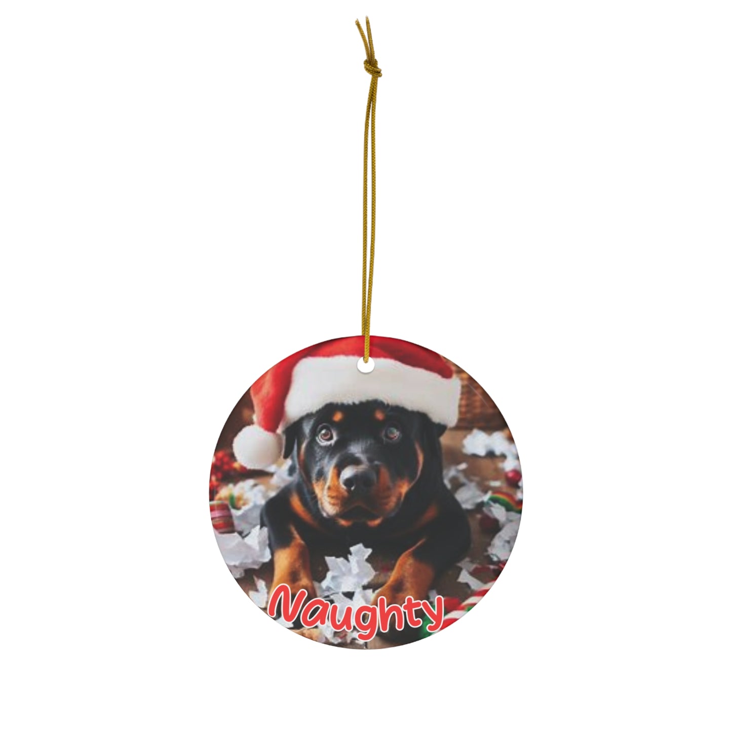 Rottweiler Naughty or Nice Christmas Ceramic Ornament, 1-Pack