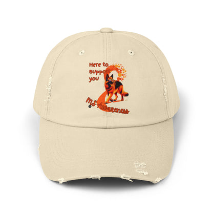 German Shepherd MS Awareness Distressed Cap - "Here to Support You" Mobility Service Dog Baseball Hat