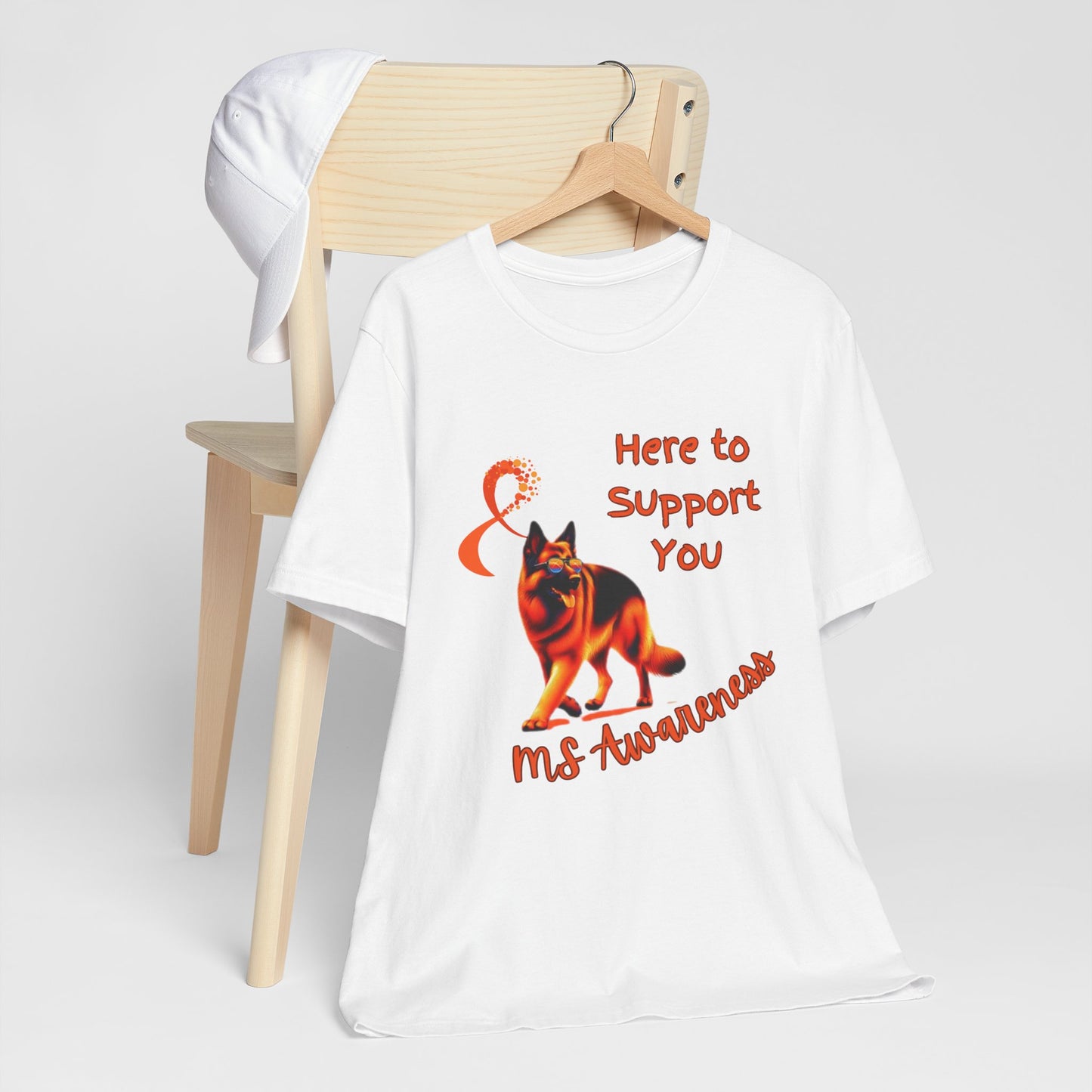 MS Awareness German Shepherd Orange Ribbon Support Design T-shirt.