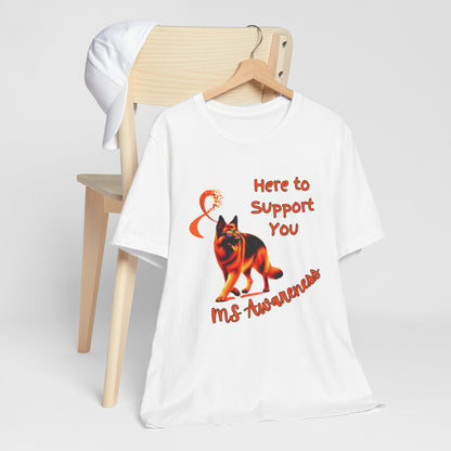 MS Awareness German Shepherd Orange Ribbon Support Design T-shirt.
