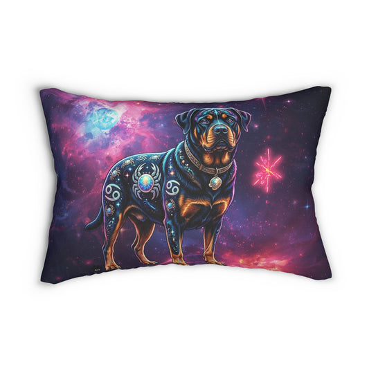 Celestial Cancer Zodiac Rottweiler Lumbar Pillow | Cosmic Dog Art Accent Cushion