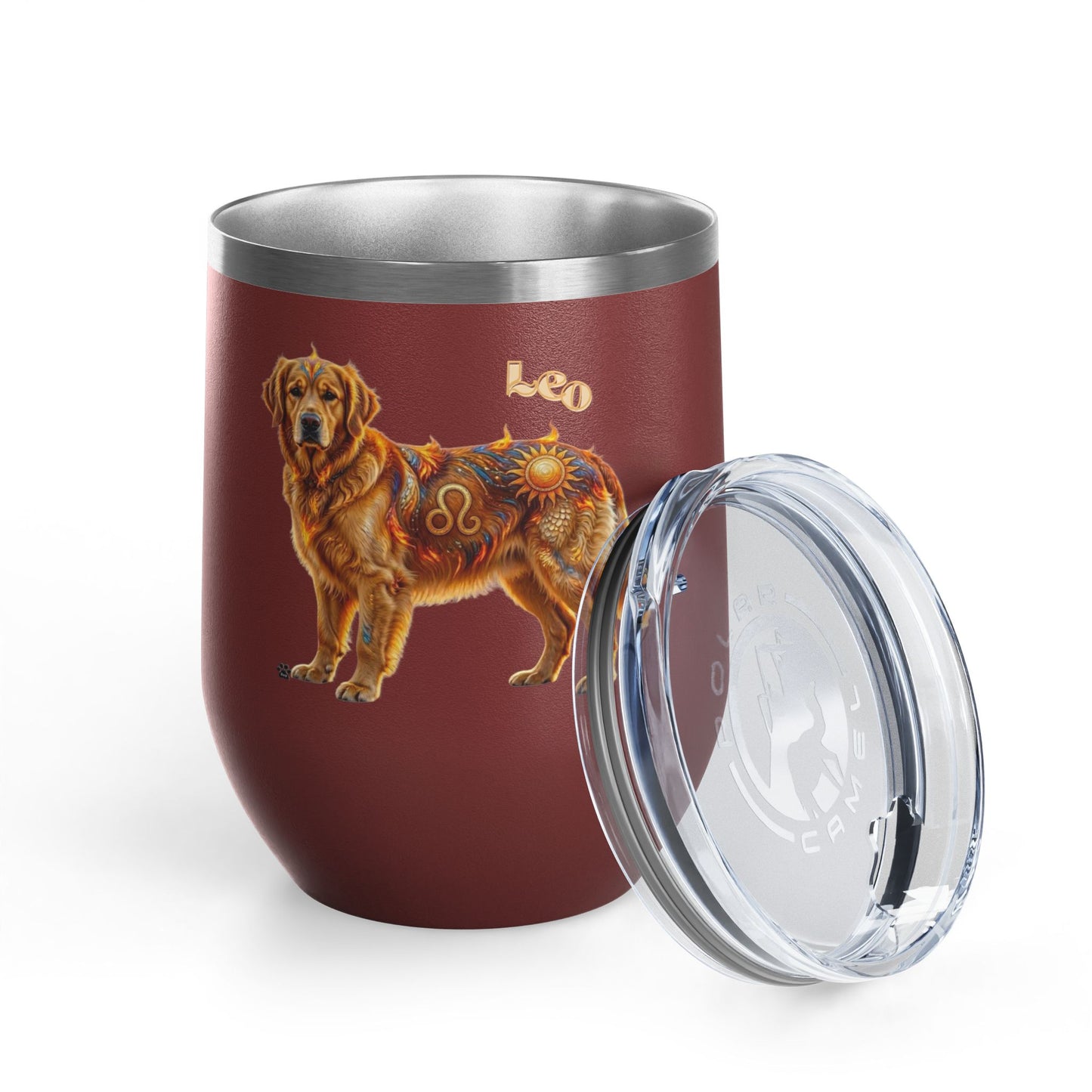 Leo Elements Collection Golden Retriever 12oz Stainless Steel Wine Tumbler