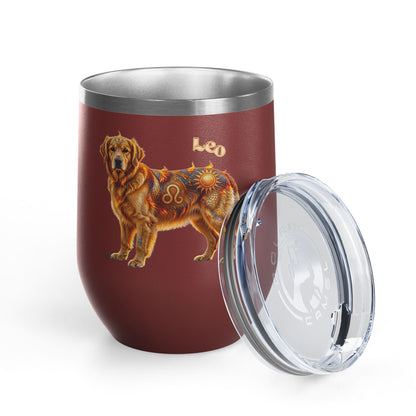 Leo Elements Collection Golden Retriever 12oz Stainless Steel Wine Tumbler