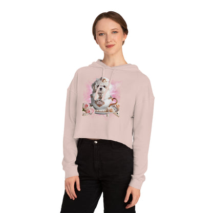 Too Cute Bichon Frise Teacup Puppy Women’s Cropped Hooded Sweatshirt