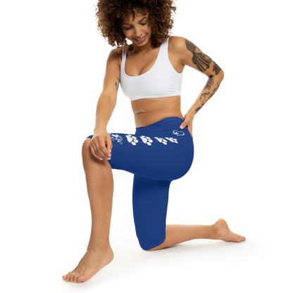Beagle Hearts and Paw Prints Blue Capri Leggings (White Accent)
