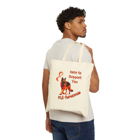 MS Awareness German Shepherd Here to support you Cotton Canvas Tote Bag