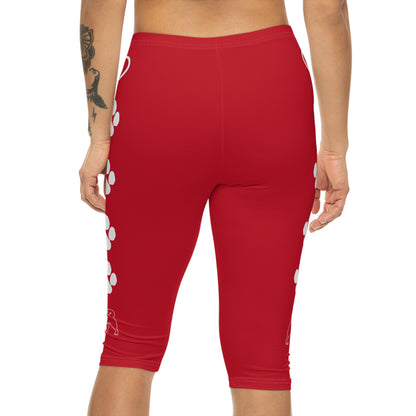 Paw Prints and Hearts Shiba Inu Capri Leggings Red with White