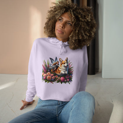 Corgi Fairytale Cropped Hoodie — Floral Dog Graphic Crop Sweatshirt