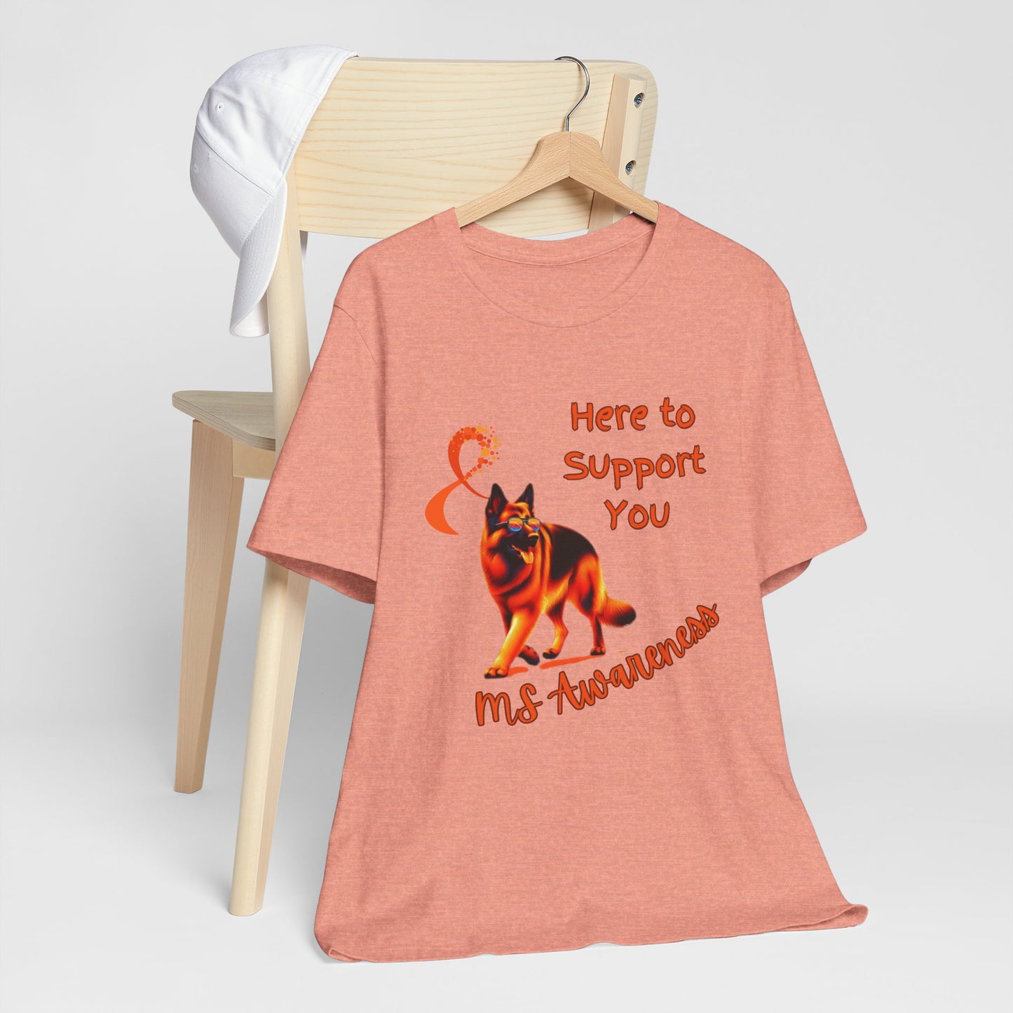 MS Awareness German Shepherd Orange Ribbon Support Design T-shirt.