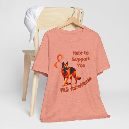 MS Awareness German Shepherd Orange Ribbon Support Design T-shirt.