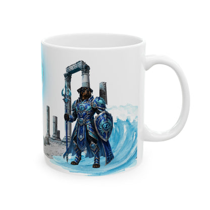 Cancer Zodiac Rottweiler Ceramic Mug – Mythic Neptune Knight Abyssal Dog Art Coffee Cup