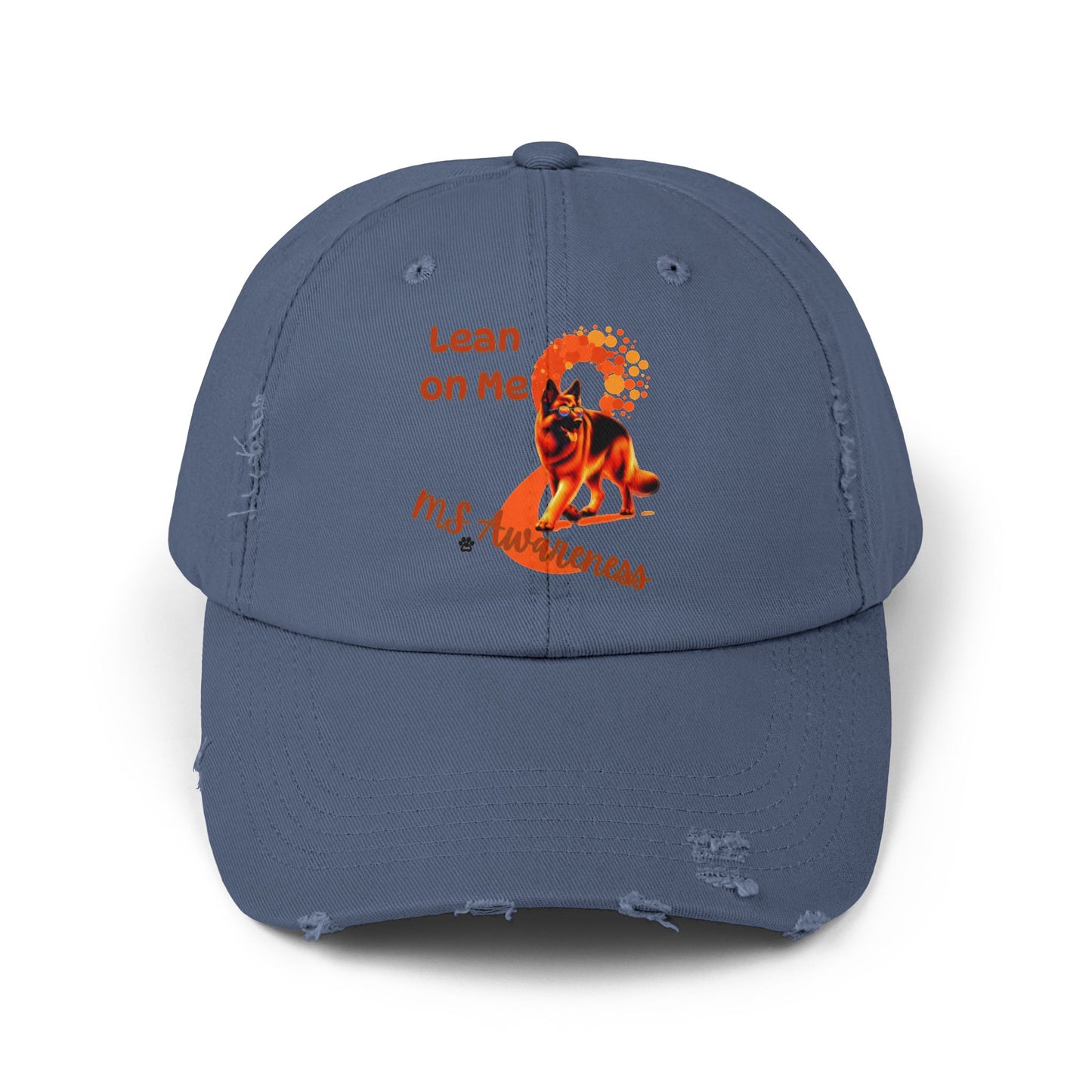 German Shepherd MS Awareness Distressed Cap - "Lean on Me" Mobility Service Dog Baseball Hat