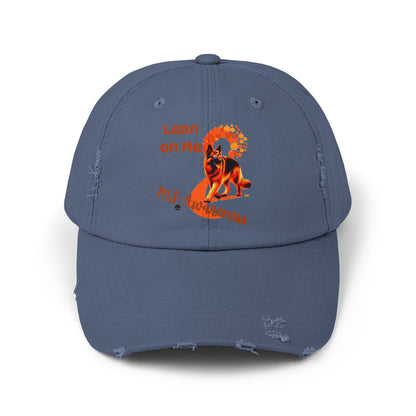 German Shepherd MS Awareness Distressed Cap - "Lean on Me" Mobility Service Dog Baseball Hat