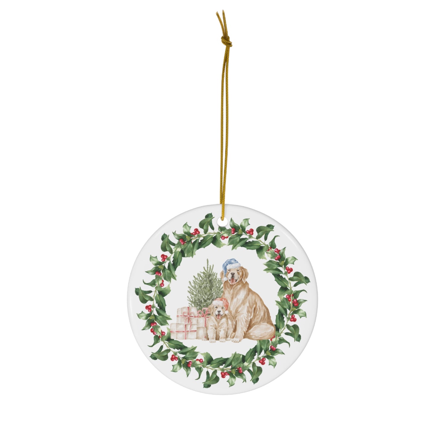 Golden Retriever Christmas Ornament Ceramic Round Ornament Christmas Decor