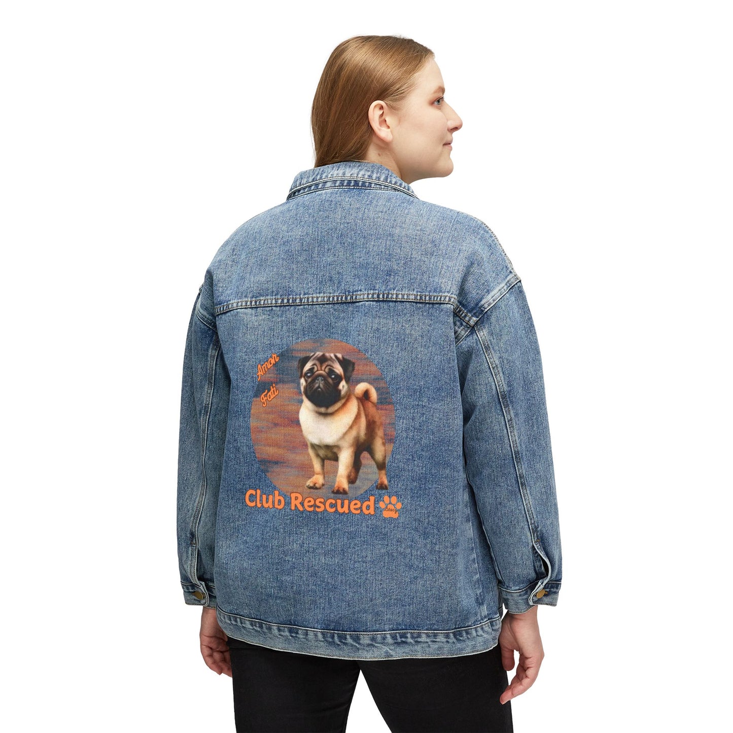 Pug Club Rescued Women's Denim Jacket Amor Fati