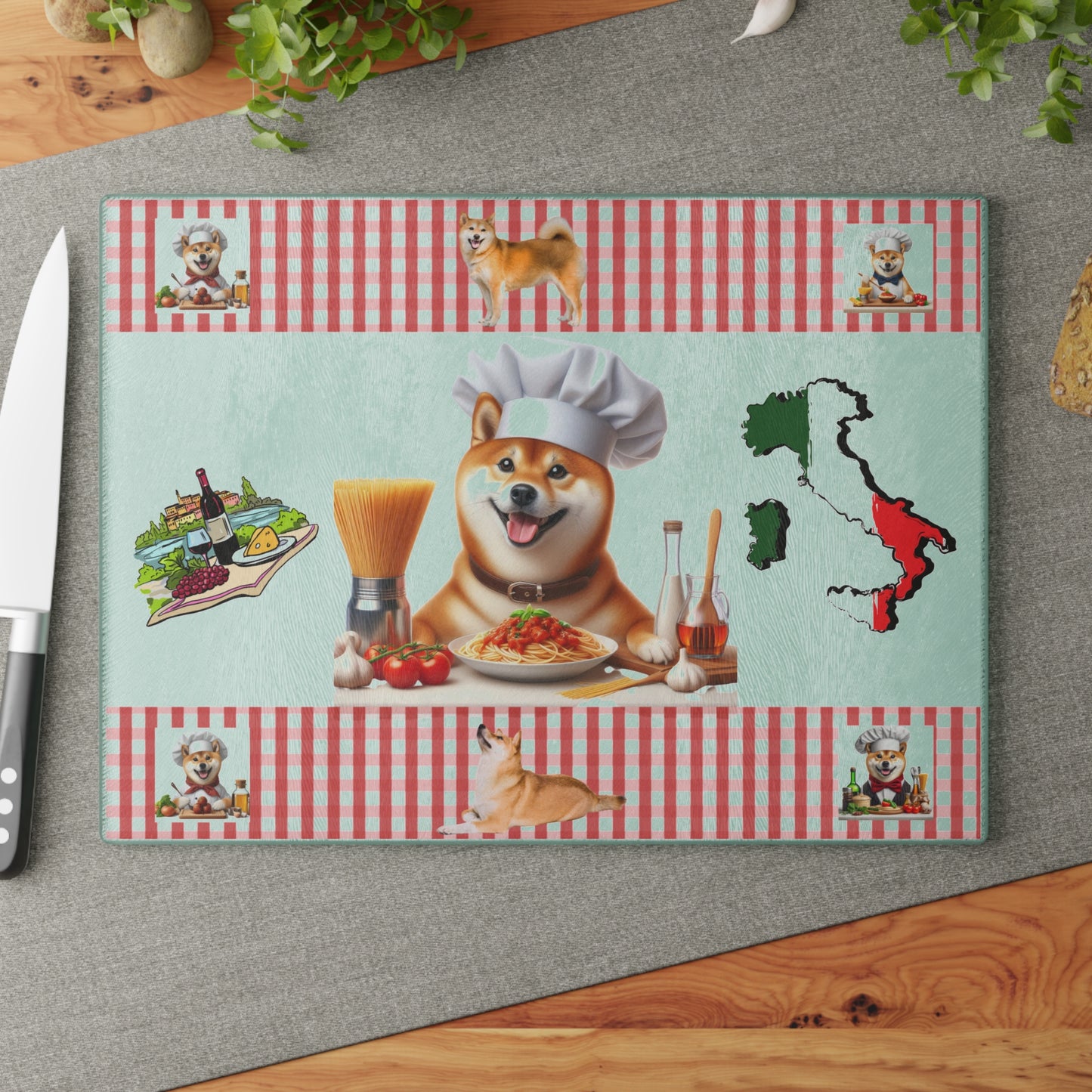 Shiba Inu Chef Glass Cutting Board, Dog Lover Gift, Kitchen Decor, Cooking Accessory, Unique Kitchen Gadgets